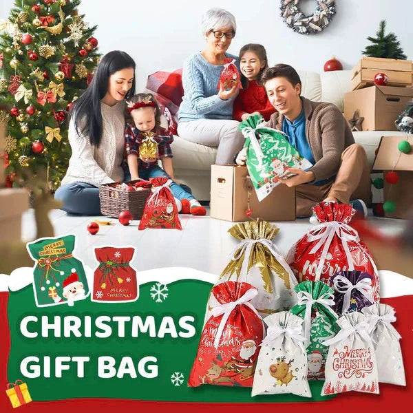 Kerstcadeau zak met trekkoord