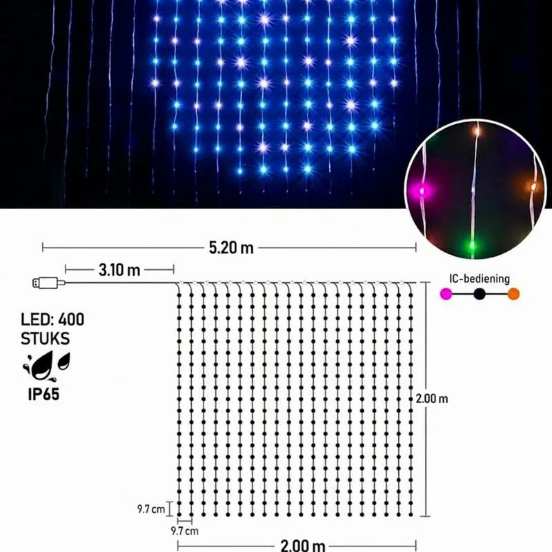 LuminaGlow™ | Slim LED-Lichtgordijn met App-Bediening