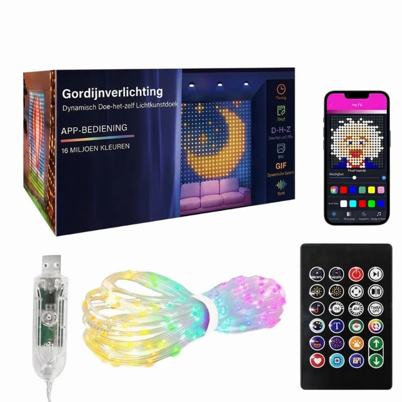 LuminaGlow™ | Slim LED-Lichtgordijn met App-Bediening