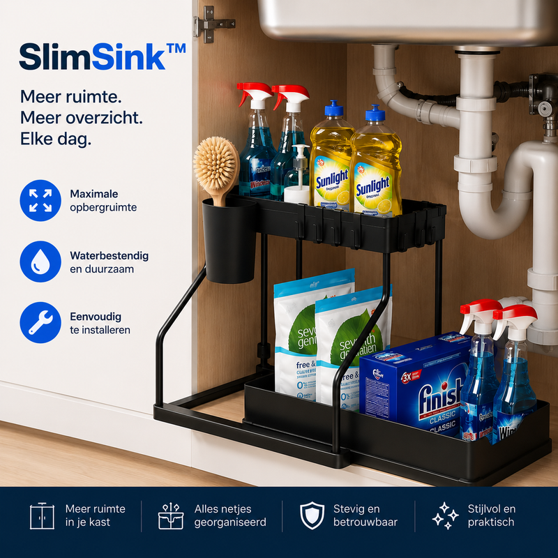 SlimSink™ 2-Laags Uitschuifbare Ondergootsteen Organizer