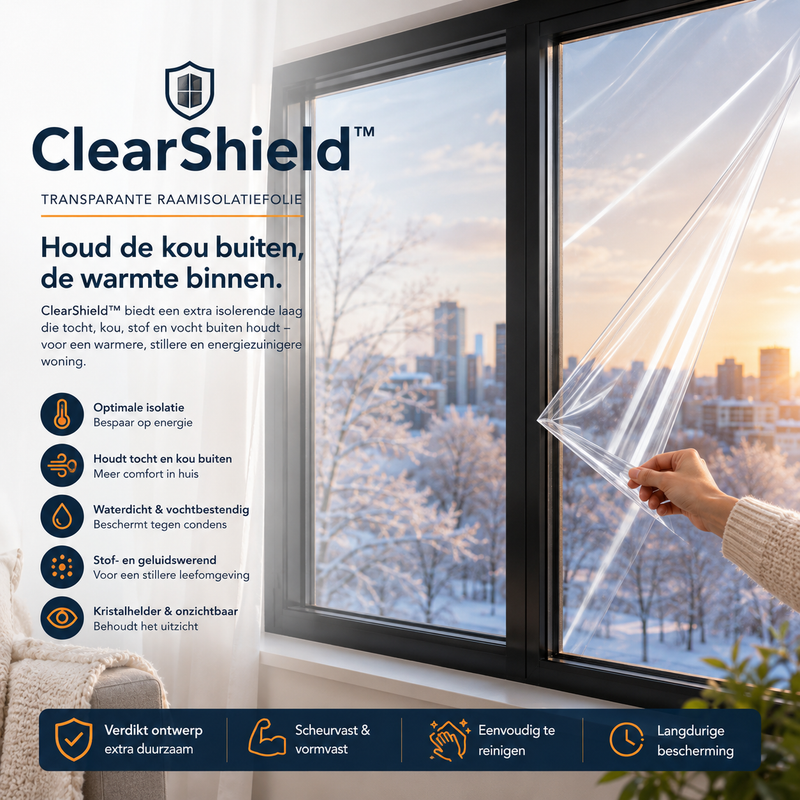 ClearShield™ Zelfklevende Raamisolatiefolie – Transparant & Winddicht
