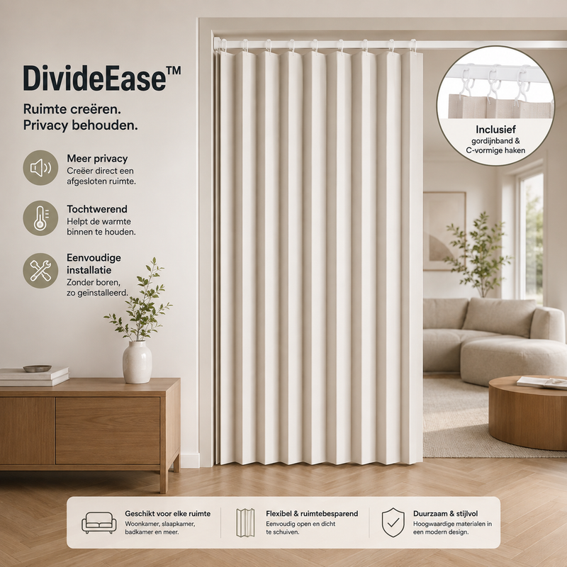 DivideEase™ -  Inklapbaar Vouwgordijn als Kamerverdeler – Zonder Boren