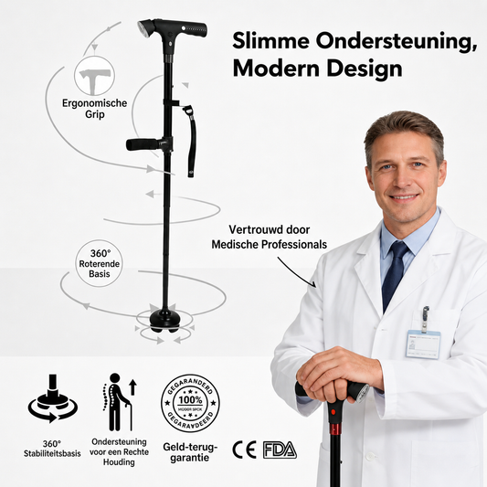 SafeGuard™ | Smart wandelstok senioren noodalarm en LED licht