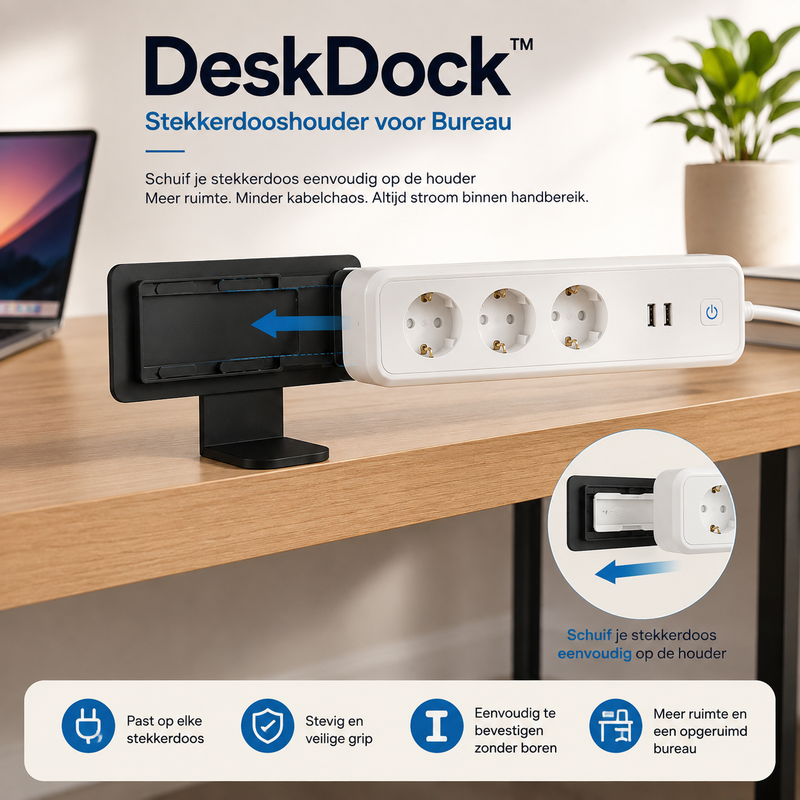 DeskDock™ Bureau Stekkerdooshouder met Kabelbeheerbak