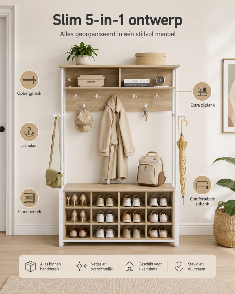 HalCombo™ 3-in-1 Kapstok, Schoenenrek & Opbergplank