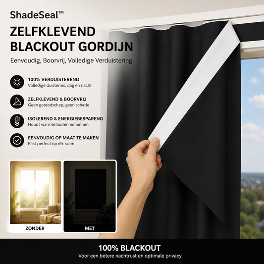ShadeSeal™ | Zelfklevend Blackout Gordijn: Eenvoudig, Boorvrij, Volledige Verduistering.