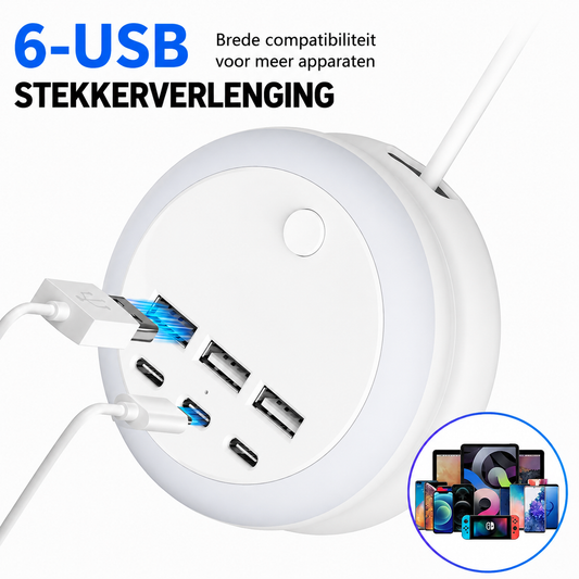 ChargeGlow™ | 7-in-1 intrekbaar USB-oplaadstation met 8 kleuren sfeerverlichting.