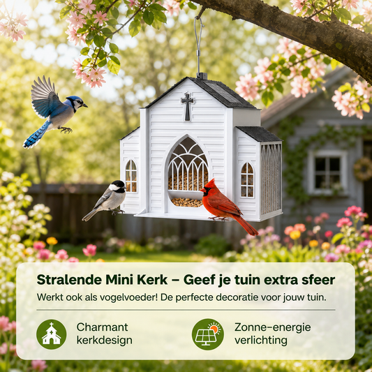 ChapelLight™ | Kerkje-vormig vogelvoederhuisje met zonne-energie LED-verlichting