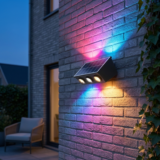 LumiWall solar buitenlamp multicolor licht op gevel